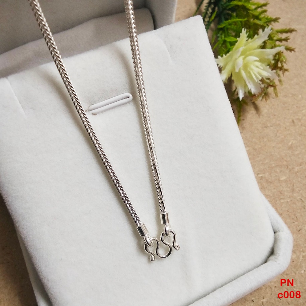 PN สร้อยคอเงินแท้92.5% สร้อยคอเด็ก ลายสี่เสา งานไทย ความกว้าง 1.6 มม. ยาว 14 นิ้ว Chain (c008)