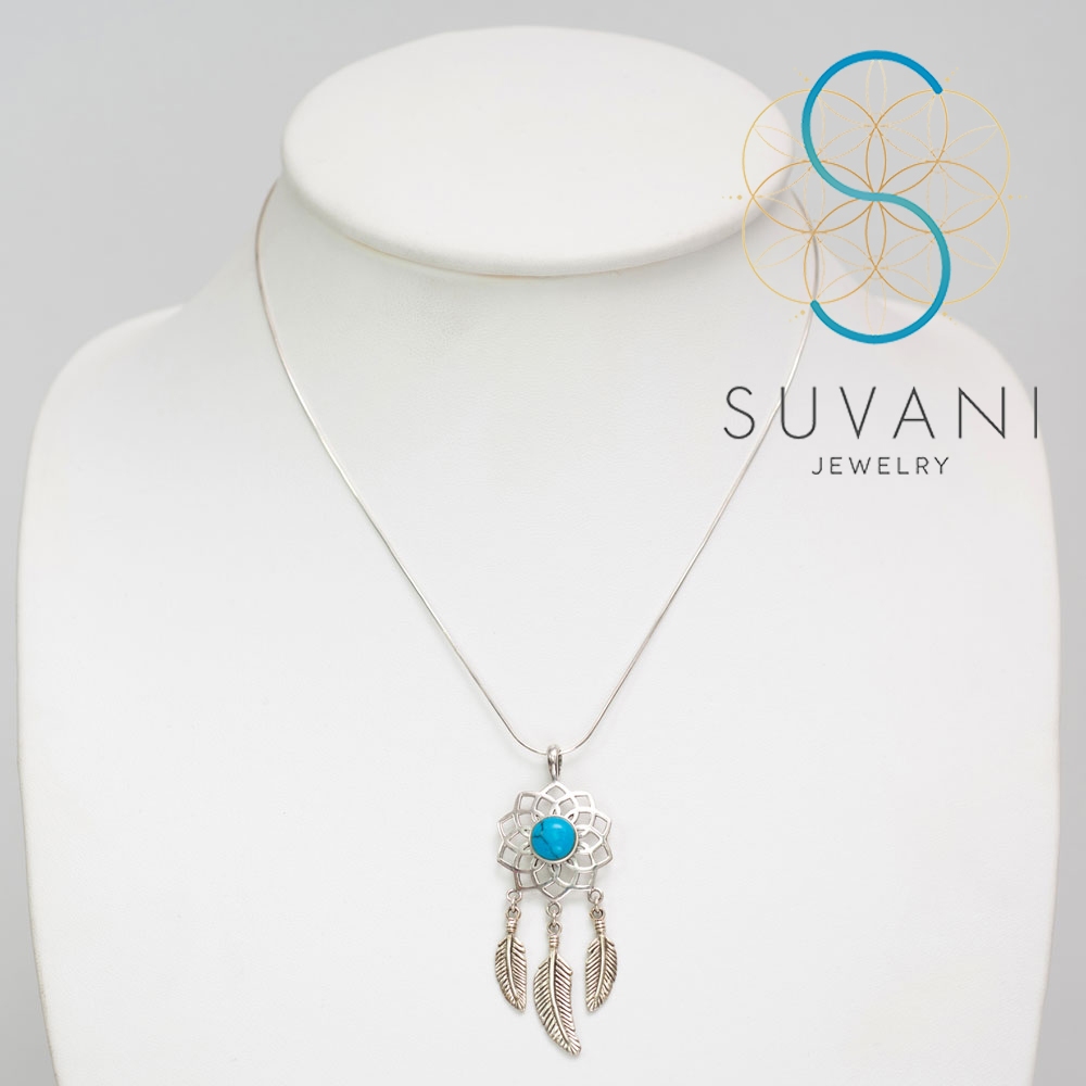 SUVNAI เงินแท้ 92.5 % จี้ตาข่ายดักฝันร้าย (Dream Catcher) ประดับด้วยหินเทอร์ควอยส์ จี้พร้อมสร้อยคอ เครื่องประดับเงินแท้ - รูปที่ 2