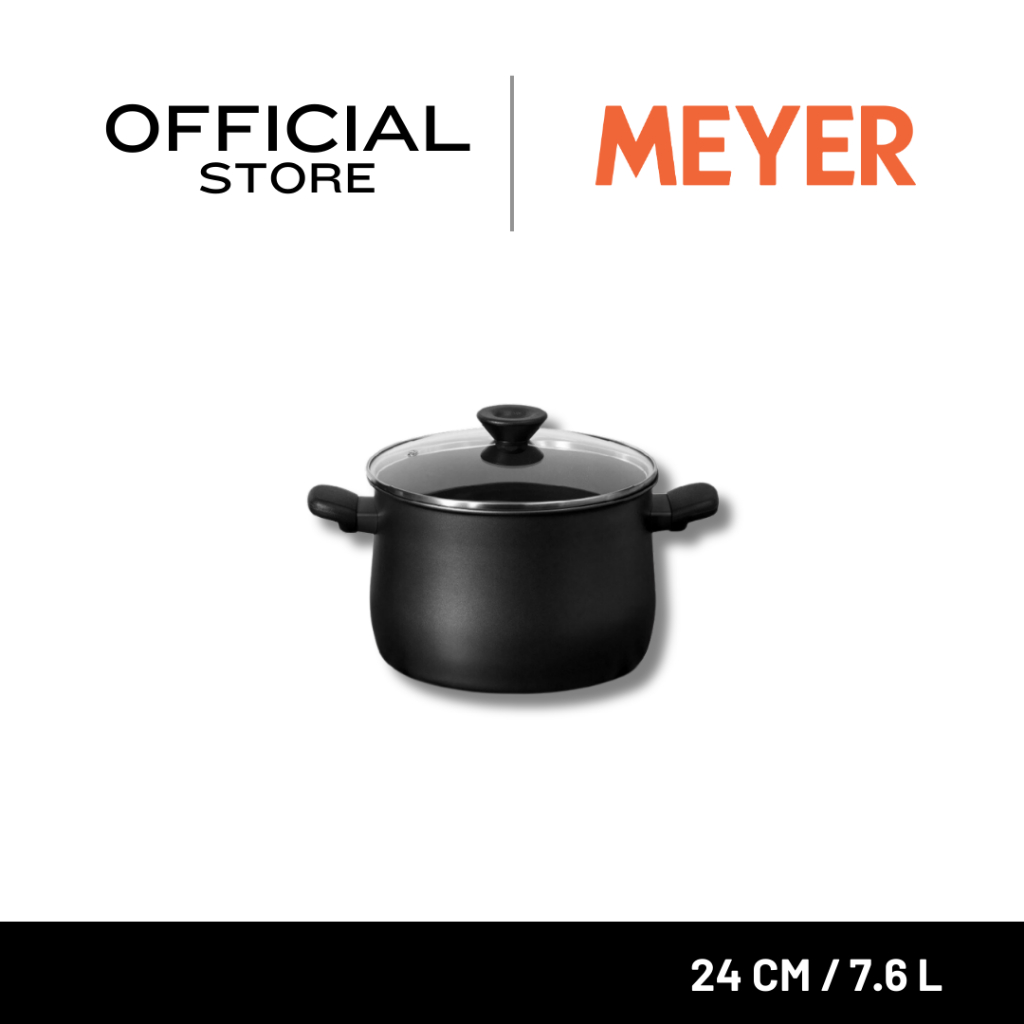 MEYER MIDNIGHT หม้อต้ม 2 หู hard-anodize ขนาด 24 ซม./7.6 ลิตร พร้อมฝา Stockpot (85073-TE12)