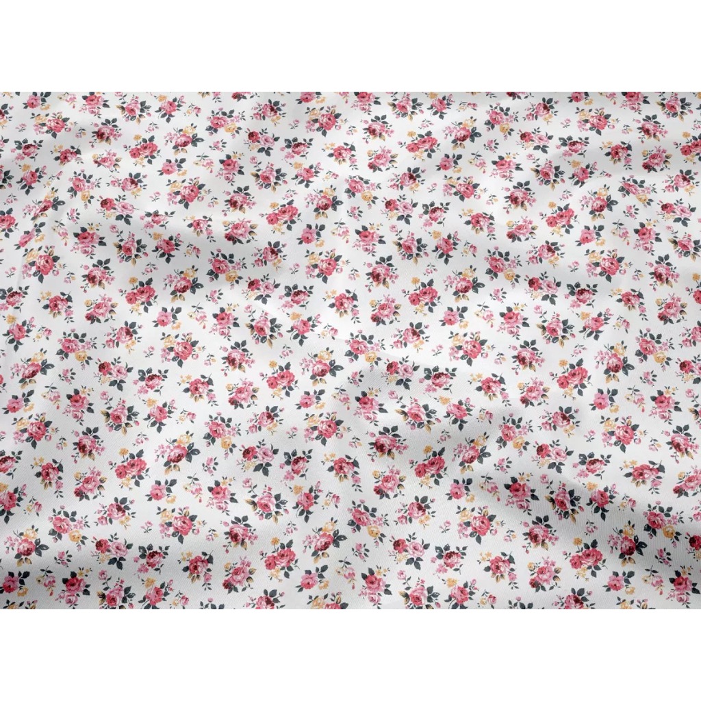 ผ้าคอตตอน 100% คอตตอนทอทวิล ผ้าเมตร ตัดขายเป็นเมตร ผ้าหน้ากว้าง 1.6 เมตร ลายกุหลาบ