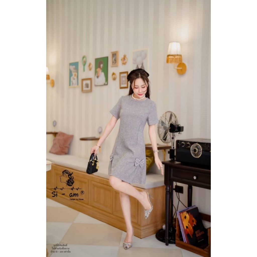 BNSS057💖 มี M,L,XL,3XL (ปกติ) เดรสผ้าทอแต่งโบว์ - รูปที่ 7