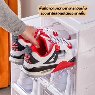 กล่องใส่รองเท้ พับเก็บกล่องใส่รองเท้า ประตูแม่เหล็กแผงโปร่งใส แบบไม่ต้องติดตั้ง ใช้งานได้ทันทีเมื่อเปิด