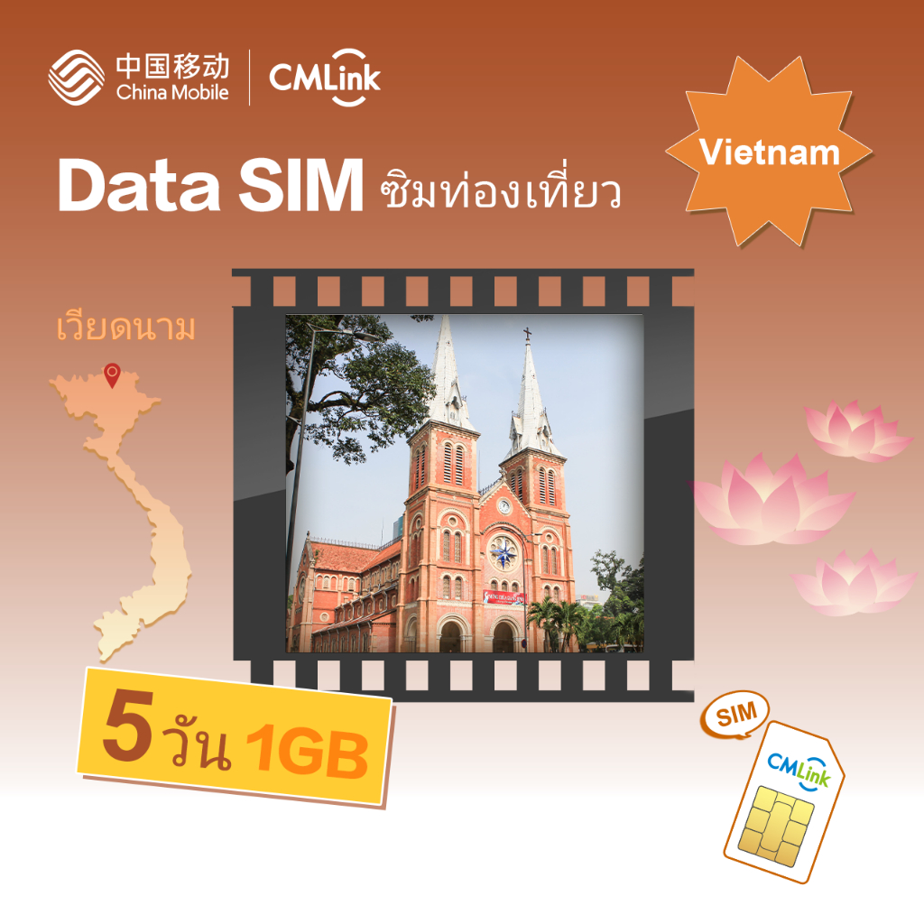 CMLink Data Sim ซิมท่องเที่ยวเวียดนาม 5 วันเน็ตไม่อั้น