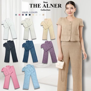 Thealner - Princess Tweed  AN524  (เซ็ตเสื้อทวิตแขนเจ้าหญิงแต่งกระดุมหน้า+กางเกงขายาว)