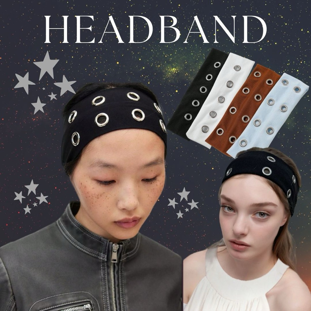 🤘พร้อมส่ง👨‍🎤 ผ้าคาดผมยืดประดับห่วงสไตล์ Punk - Polyester - Elastic Stretchy Headband - In stock