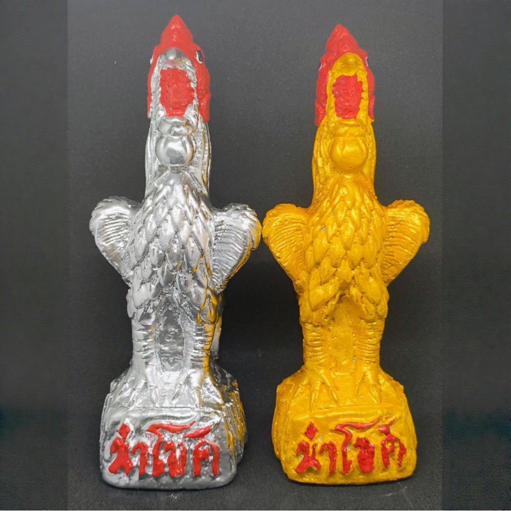 ไก่เงินทอง ปูนปั้น ความสูง 18cm ไก่แก้บนเจ้าที่ ตาไข่ ศาลพระภูมิ ตกแต่งบ้าสวนและที่ทำงาน