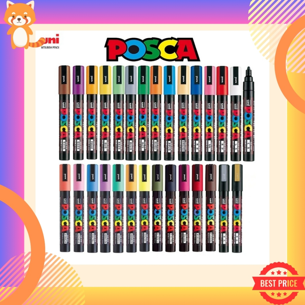 UNI POSCA  ปากกาพอสก้า Posca 3M และ 5M สีพาสเทล สีสว่าง ปากกาเพ้นท์อเนกประสงค์ ปากกาเพ้นท์รองเท้า โมเดล ยูนิ