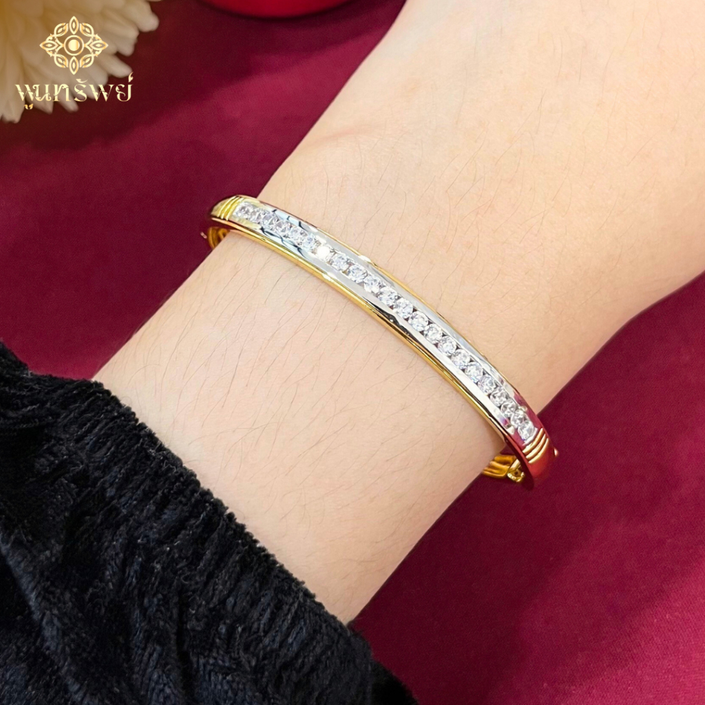 กำไล เพชรแถวเดียวทรงรี  เครื่องประดับ พูนทรัพย์ มีใบรับประกัน ใส่ออกงาน ใส่ติดตัว ของขวัญ  BD40B300
