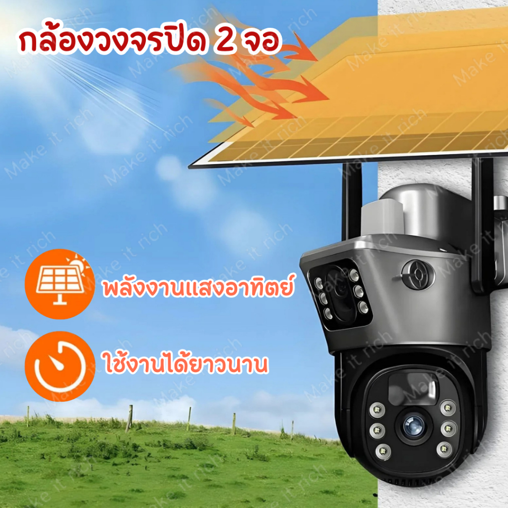 กล้องวงจรปิดโซล่าเซลล์ กล้องวงจรปิดเลนส์คู้ 2 จอ กล้องวงจรปิดไร้สาย พลังงานแสงอาทิตย์ WIFI 4G