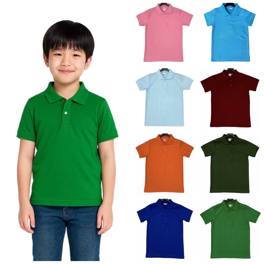 เสื้อโปโลแขนสั้น เด็กชาย-เด็กหญิง ผ้าจูติ 8 สี อายุ 1-11 ขวบ  Polo Shirt for Kids - Boys and Girls