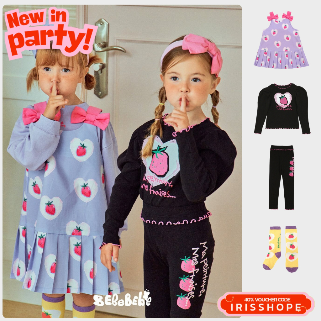【พร้อมส่ง จำนวนจำกัด】「สินค้าลิขสิทธิ์แท้」IRIS KIDS 25 autumn Bebe series IKD33030 pink strawberry เสื้อผ้าสไตส์เกาหลี