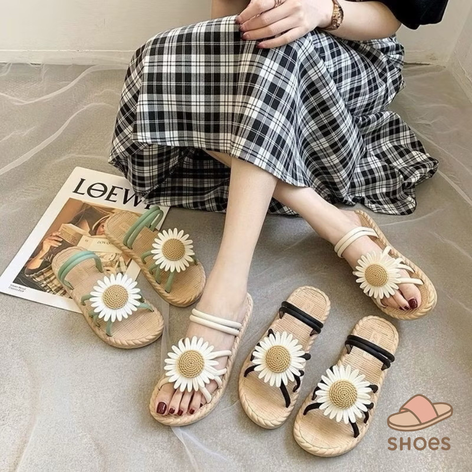 รองเท้าแตะ รองเท้าแตะลายดอกไม้ แฟชั่นฤดูร้อน ใส่ได้ทั้งสวมและรัดส้น พื้นนุ่มนิ่มใส่สบาย BB003