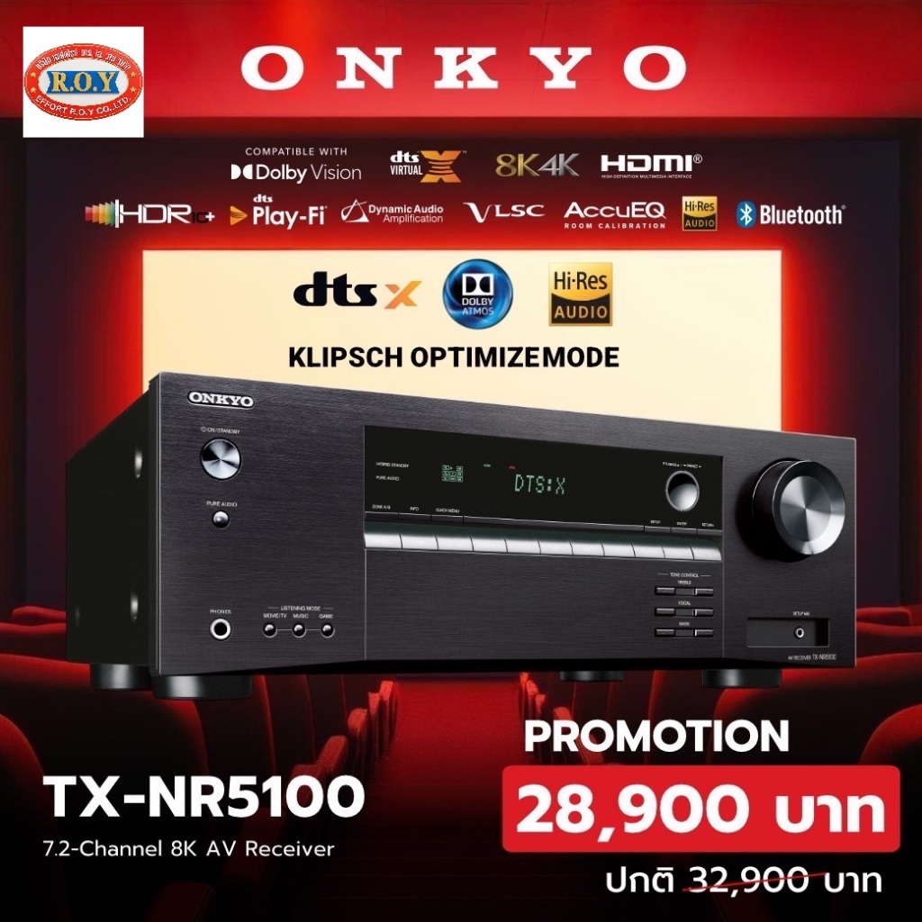 ONKYO TX-NR5100 8K AV RECEIVER 7.2 ชาแนล 165 วัตต์ต่อชาแนล