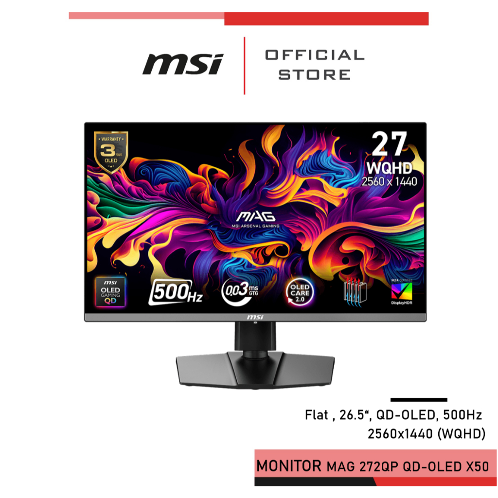 [Pre-Order] MSI MAG 272QP QD-OLED X50 - Monitor 2560 x 1440 (WQHD) 26.5" จอคอมพิวเตอร์