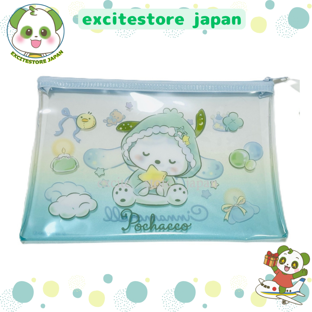 【Direct from Japan】SANRIO pocyacco cinnamoroll  Flat pouch Zipper bag ถุงซิป กระเป๋าแบน 20 ซม. × 14 ซม. × 1 ซม.