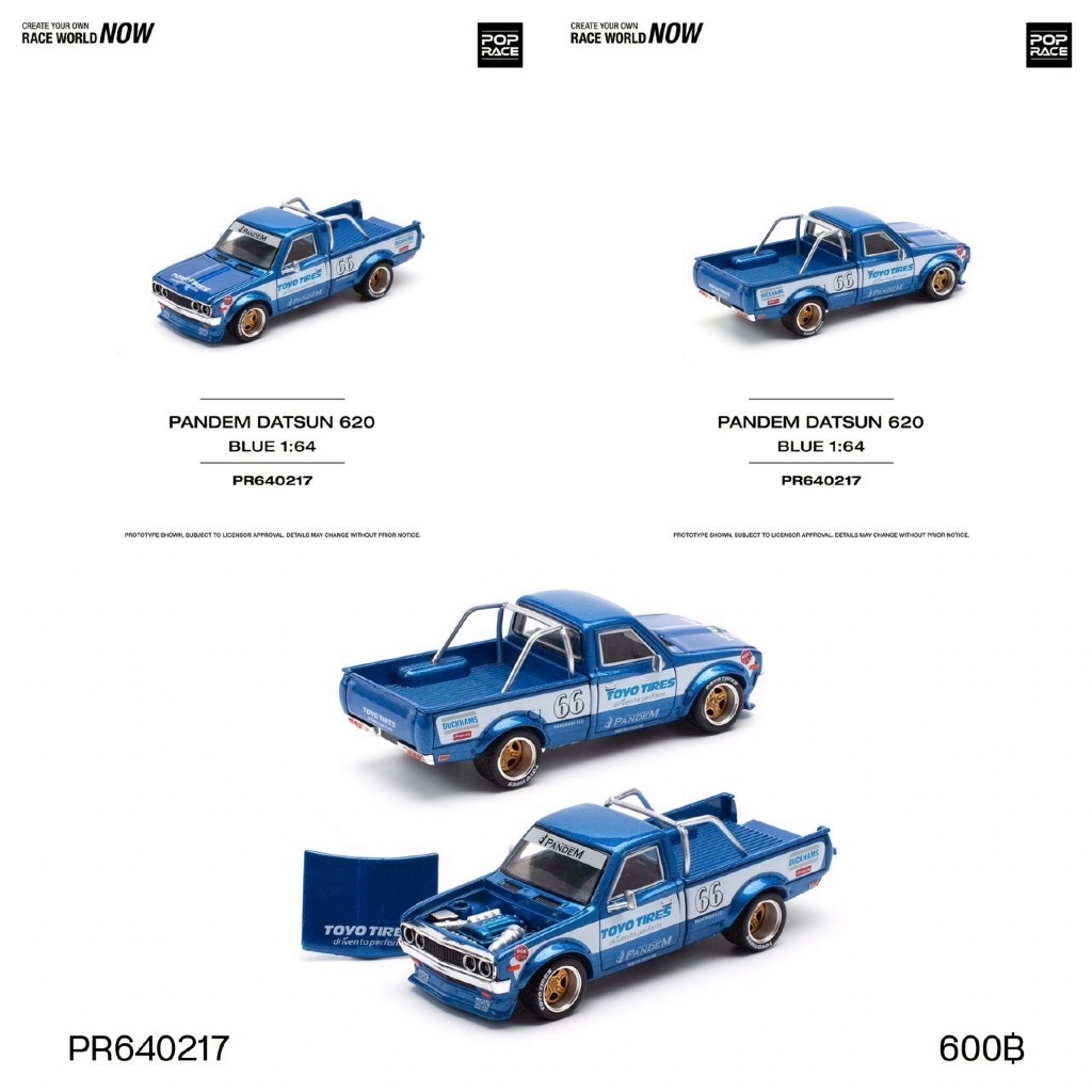 PR640217-POPRACE 1/64 PANDEM DATSUN 620 BLUE DIECAST