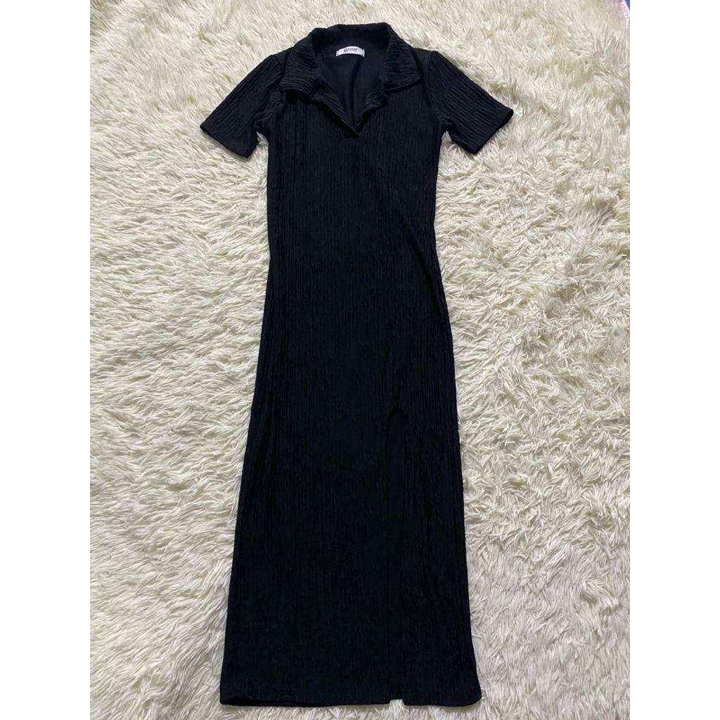 SpinnyHouseเดรสผ้าเปลือกไม้คอปกแหวกข้างมือ2