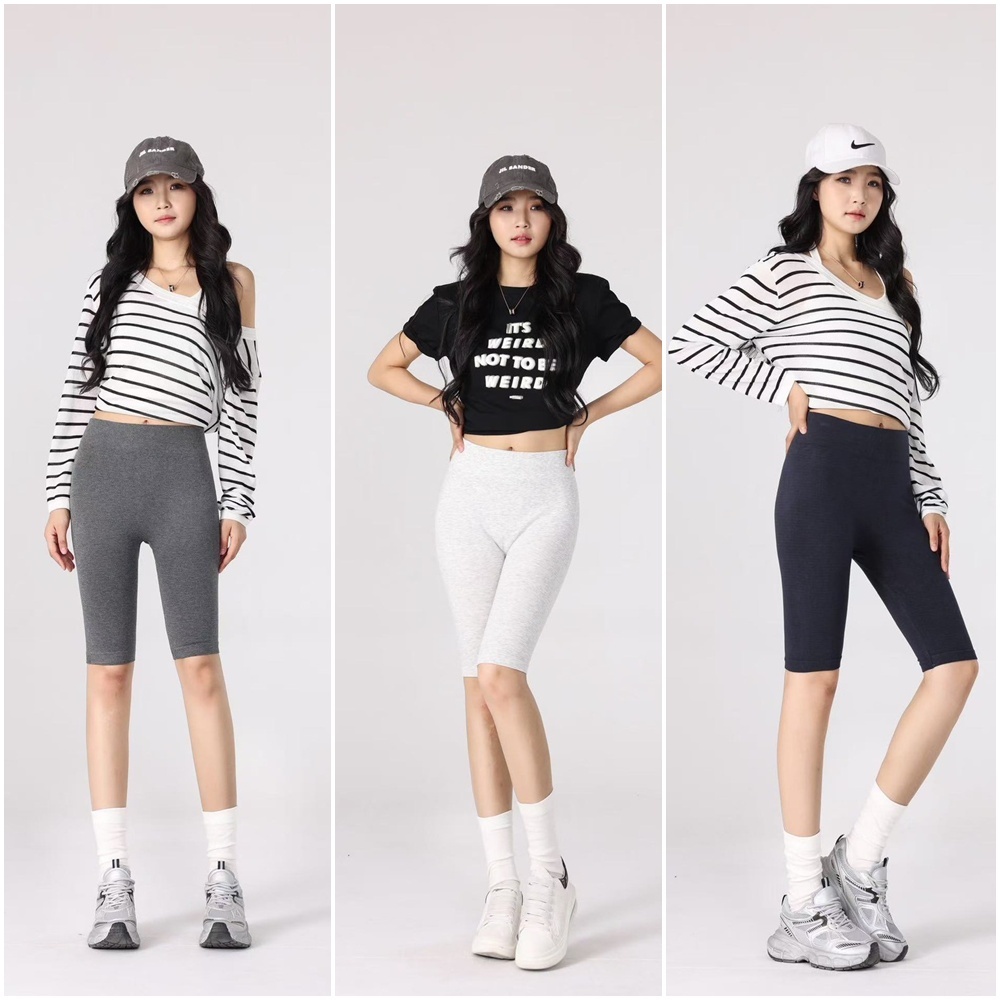 กางเกงเลกกิ้งผู้หญิง 5ส่วน กางเกงเลกกิ้งขาสั้น สีพื้น ผ้าทอ คอตตอนผสมสเปนเด็กซ์  เนื้อผ้านิ่ม ใส่ออกกำลังกายได้ p8501#