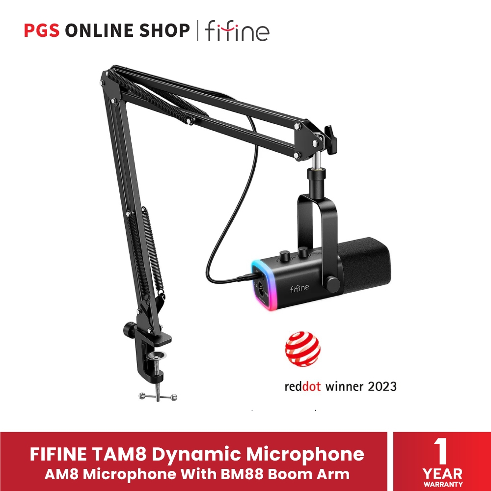 FiFine TAM8 Dynamic Mic With Boom Arm ((AM8+BM88) ชุดไมโครโฟนพร้อมขาจับไมค์ เหมาะสำหรับเกมมิ่ง พอดแค