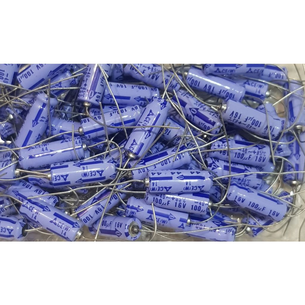 MATSUSHITA CAPACITOR คาปาซิเตอร์ ชนิดหางหนู 100 UF/ 16V MADE IN JAPAN