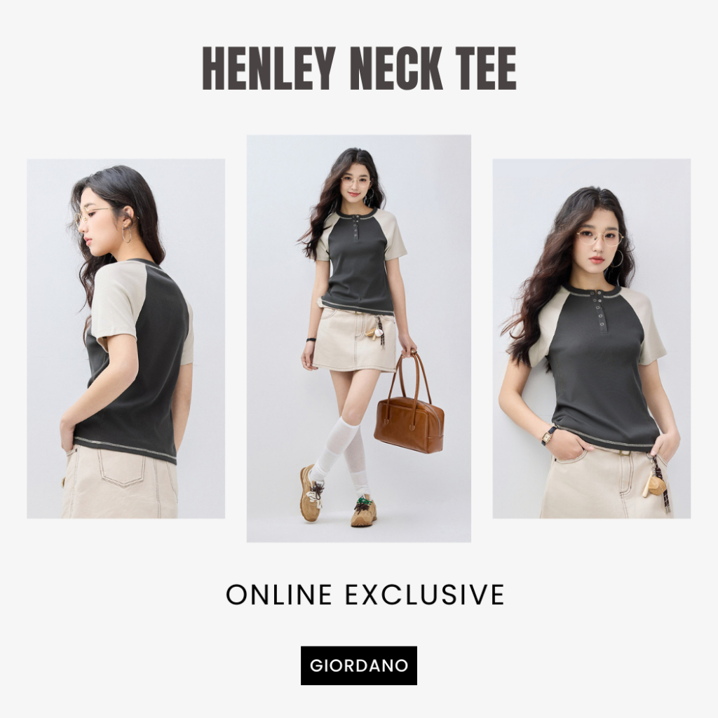 GIORDANO (Online Exclusive) เสื้อยืดผู้หญิง Women's Henley Neck Tee 18325603 B1