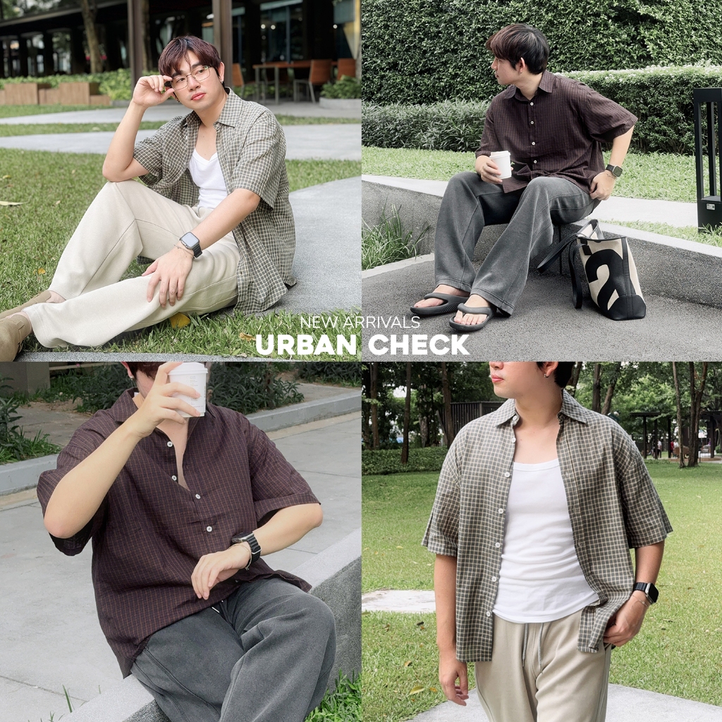 URBAN CHECK - เสื้อเชิ้ตแขนสั้นทรงหลวม (เออเบินเช็ค)