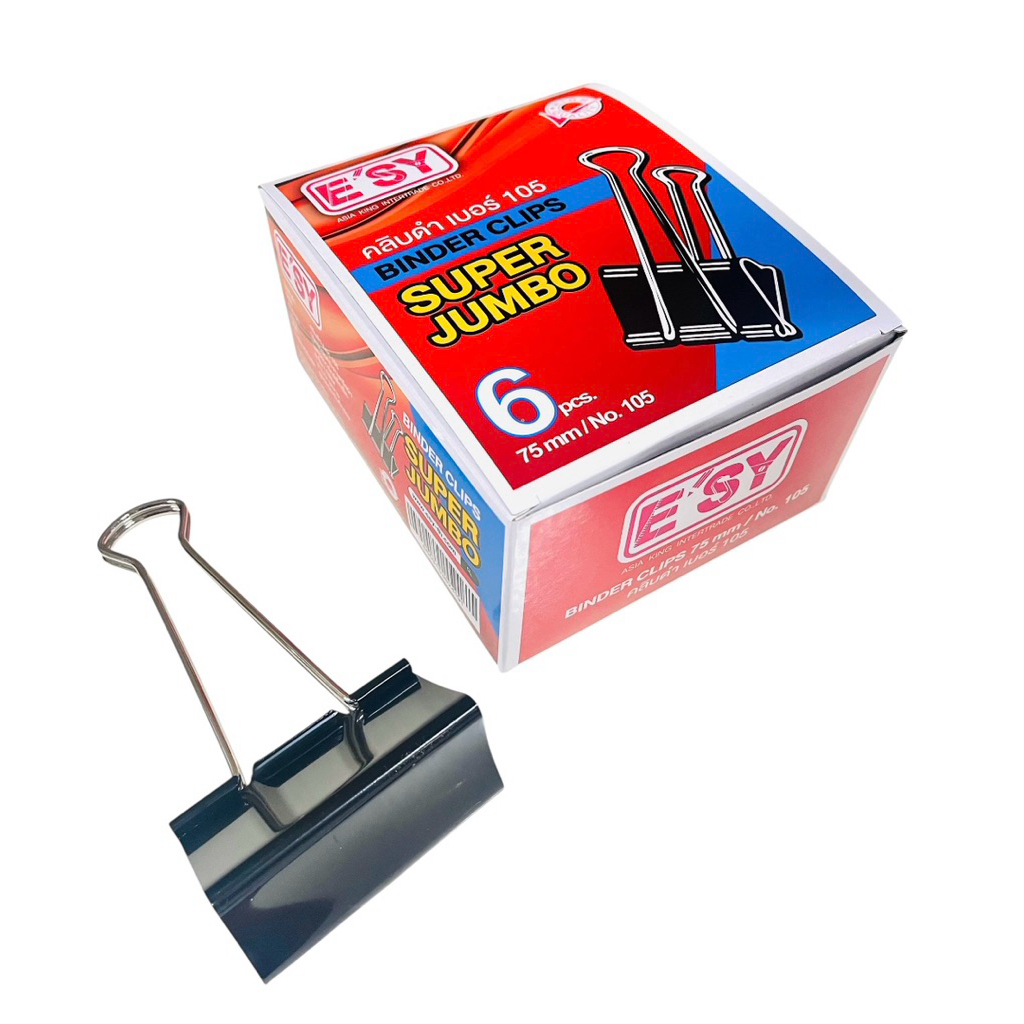 เหล็กหนีบดำ ซุปเปอร์จัมโบ้ “E’SY” No.105 (75 มม.)(กล่อง/6 ตัว)
