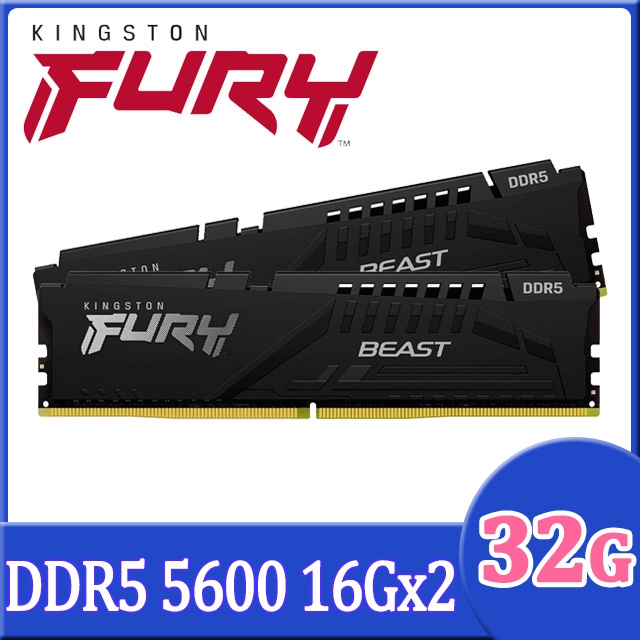 32GB (16GBx2) DDR5 5600MHz RAM (แรมพีซี) KINGSTON FURY BEAST DDR5 (BLACK) (KF556C40BBK2-32)