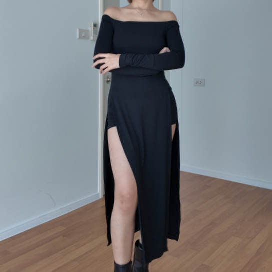 warm_wears - Prissy Dress - ww03 รุ่นปาดไหล่ แขนยาว ให้ความเซ็กซี่ แบบเรียบๆดูมีสไตล์