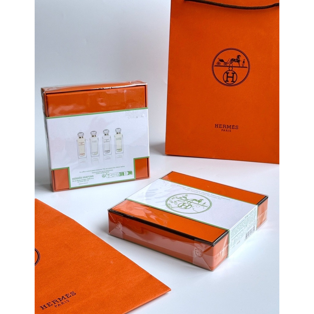 🍊 fullset พร้อมถุงกระดาษ New Hermes Perfume set  5 ml x 4.  เหมาะสำหรับเป็นของขวัญ   กล่อง hermes สว