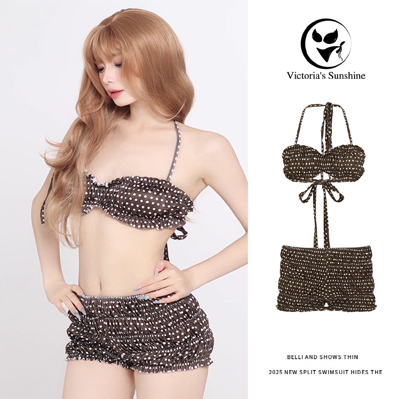 🥥ส่งไวจากไทย🥥ชุดว่ายน้ำผู้หญิง เซ็กซี่ เว้าหลัง bikini Polka Dots ทูพีช#0940