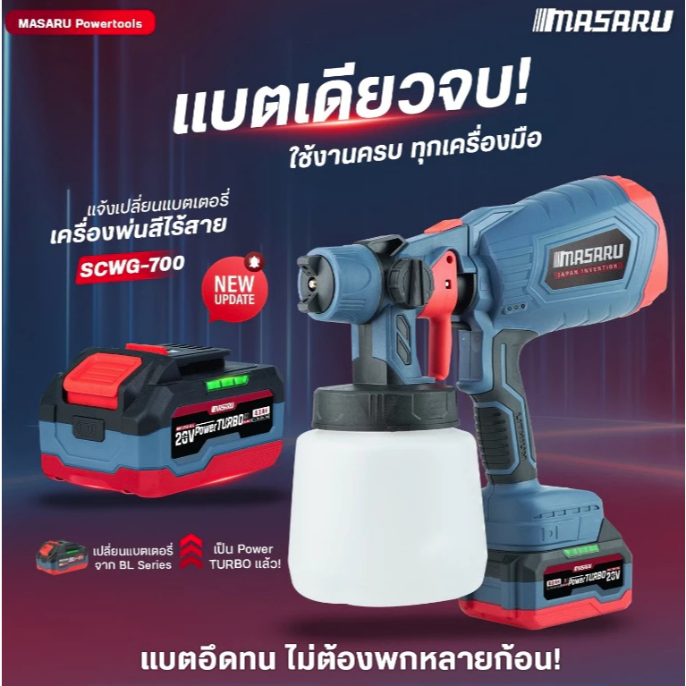 MASARU เครื่องพ่นสีไร้สาย20V รุ่น SCWG-700-B1 สินค้ารับประกันจากทางแบรนด์ 7 เดือน