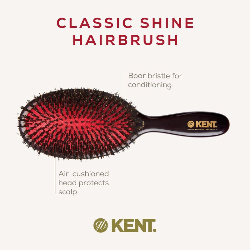 KENT Classic Shine Pure Black Bristle Hairbrush แปรงขนหมูป่าแท้100%  (Made in UK) แถมแปรงทำความสะอาด - รูปที่ 2