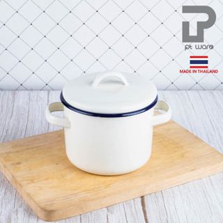 หม้อเคลือบ หม้อเคลือบอินาเมล หม้อสองหู สีขาว ขนาด 15cm