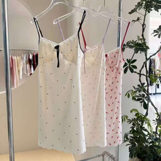 ชุดนอนเดรสกระโปรง สายเดี่ยว เข้ารูป ประดับโบว์ ลายดอกไม้น่าร…