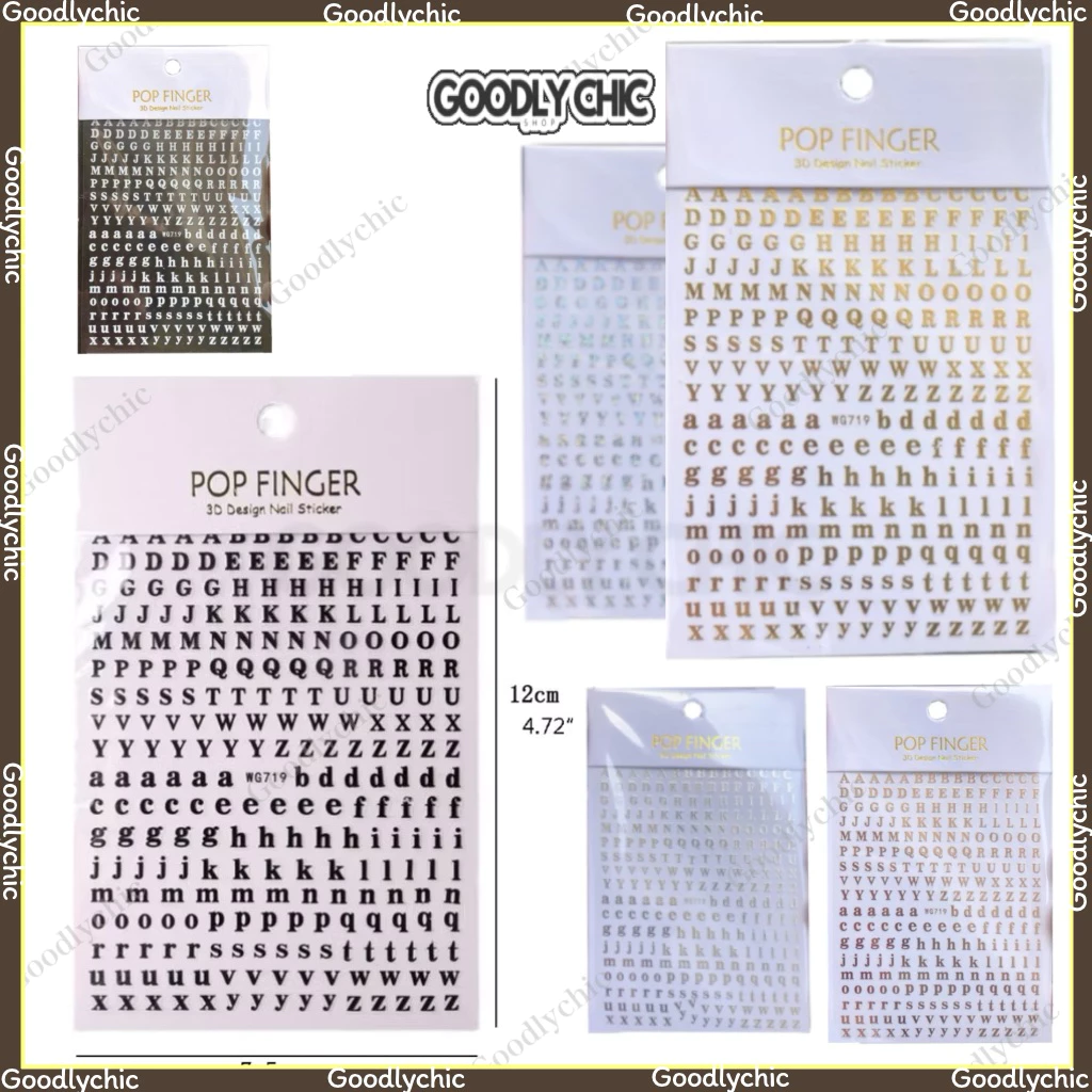 สติกเกอร์ตัวอักษรอังกฤษพิมพ์เล็ก,ใหญ่ ขนาด4มิล สำหรับติดเล็บ,เรซิ่น,งานDIY