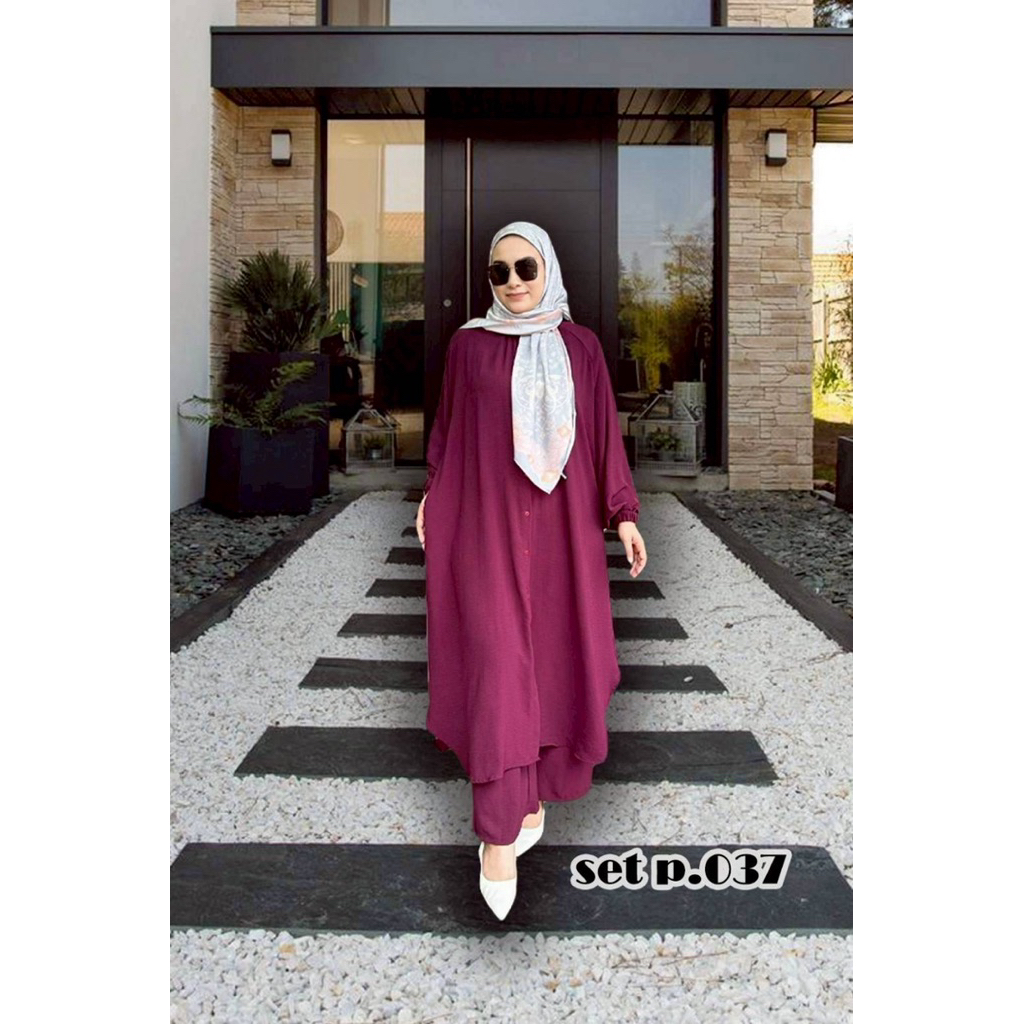 ชุดเซ็ตกางเกง เสื้อยาวกางเกงขาบาน สลาฟ P.037