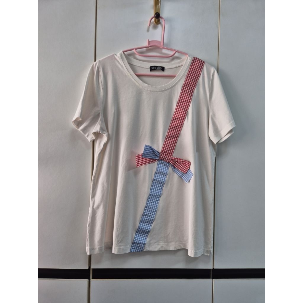 2nd SPN เสื้อยืด แต่งผ้าลายสก๊อตเป็นโบว์ น่ารัก