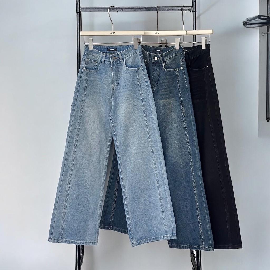 LUXE ECLIPSE ATP JEANS กางเกงยีนส์ ขายาว ทรงกระบอกกลาง ดีเทลปักโลโก้ ATIPA กระเป๋าหลัง