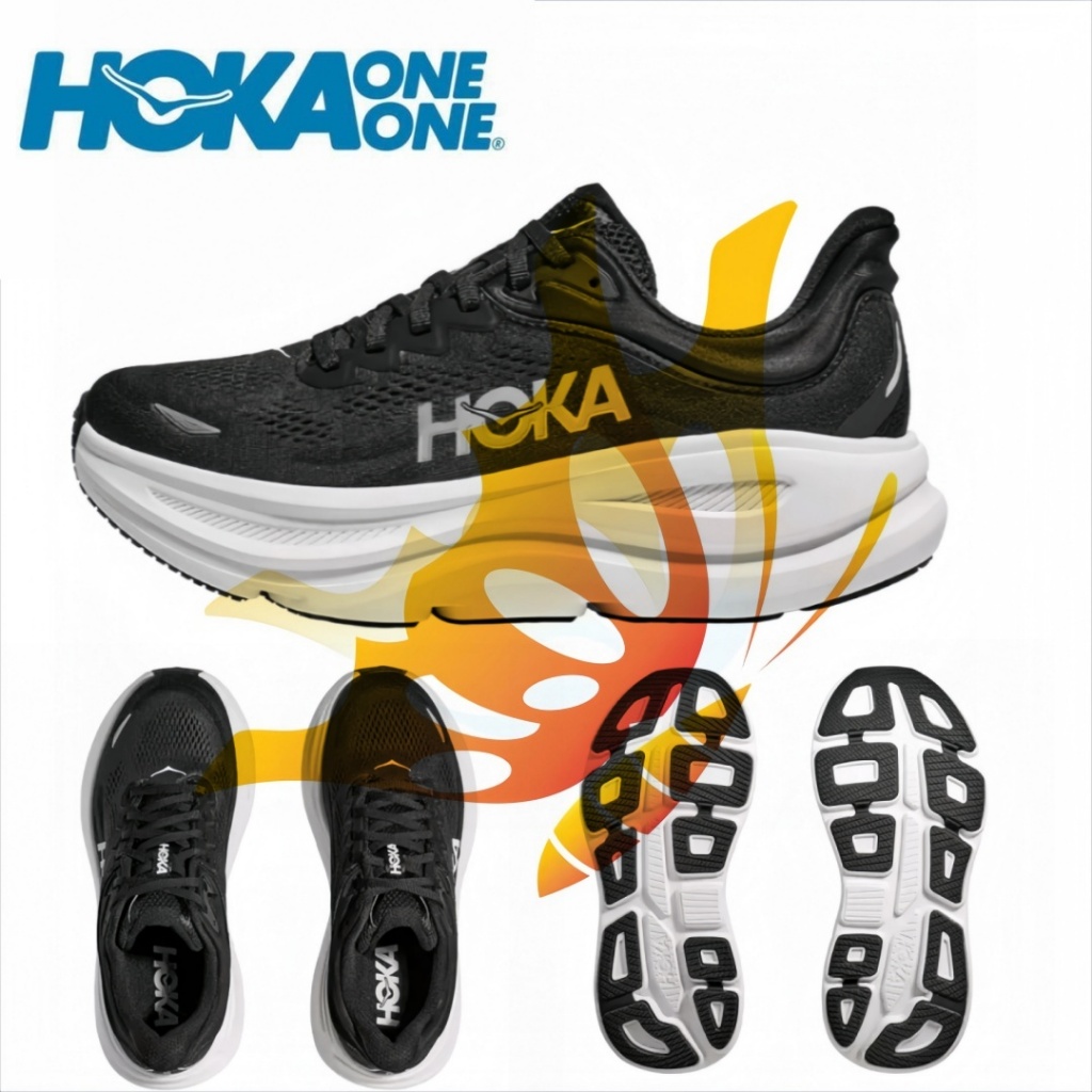 HOKA ONE ONE Bondi 9 ขาว - ดำ รองเท้าผ้าใบ รองเท้าวิ่ง รองเท้า ของแท้ 100 %