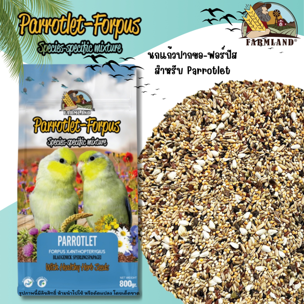 Farmland Parrotlet (800991) อาหารนกนกแก้วปากขอ-ฟอร์ปัส สำหรับ Parrotlet เกรดพรีเมียม [ขนาด800กรัม]