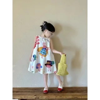 AY093 ชุดคู่แฟชั่นเด็ก พี่ชาย-น้องสาว เสื้อเชิ้ต+เดรส ลายเพ้นท์การ์ตูน สีสันสดใส ผ้านิ่ม ระบายอากาศดี