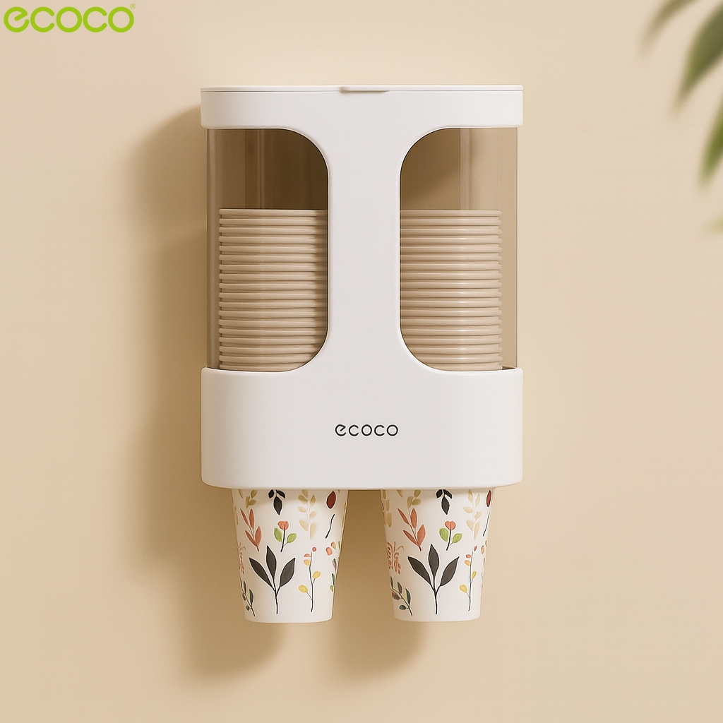 Ecoco กระบอกใส่แก้ว 2 แถว ที่วางแก้วน้ำอัตโนมัติ ชั้นวางแก้วน้ำ ใช้แล้วทิ้ง หยิบง่าย ไม่ต้องเจาะรู