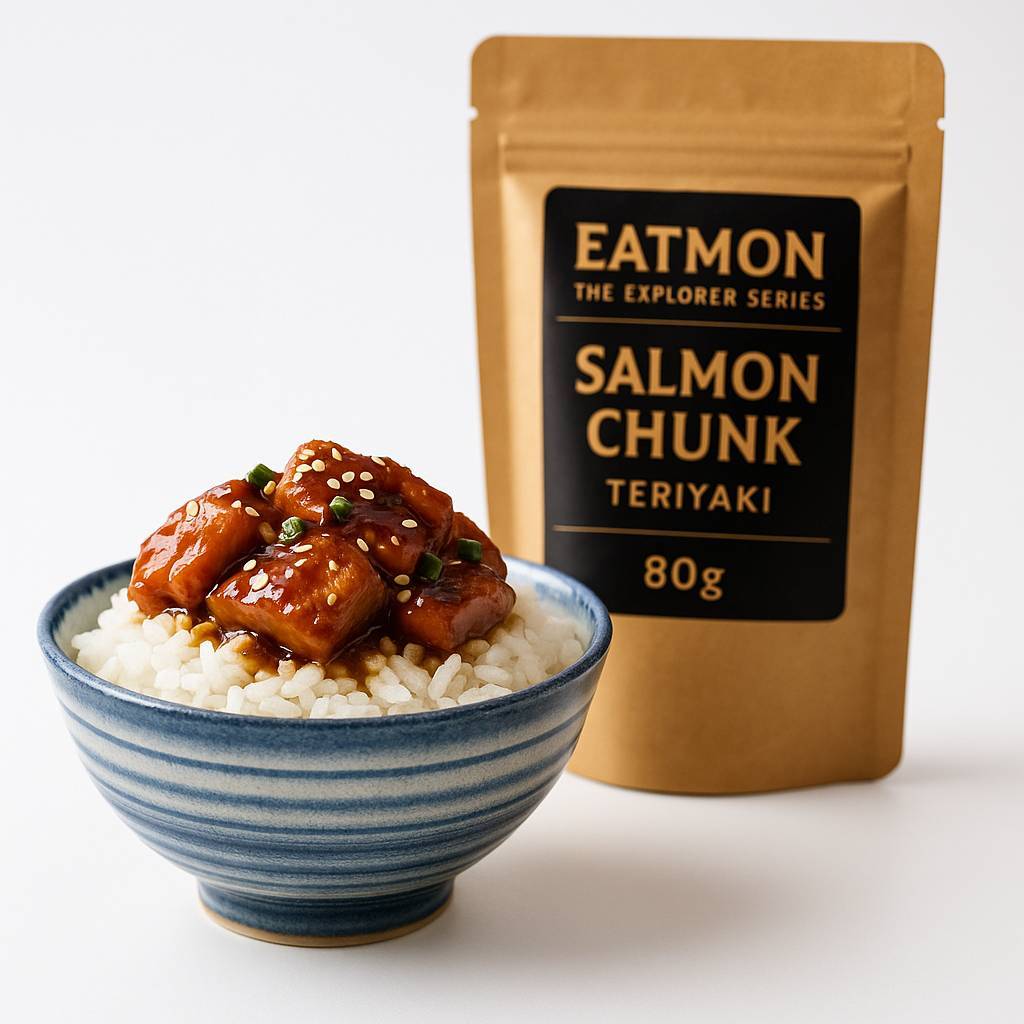 ปลาแซลมอน พร้อมทาน EATMON Teriyaki 80g | แซลมอนชิ้นพร้อมทาน | โปรตีนสูง | ไม่ต้องแช่เย็น