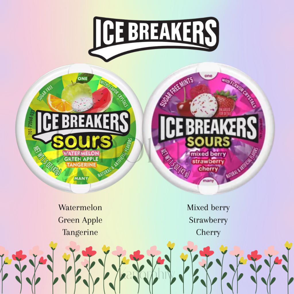 ลูกอมรสเปรี้ยว Ice breakers Sours น้ำหนัก 42 กรัม มี 2 รส มีประมาณ 30 เม็ด สินค้าจากUSA