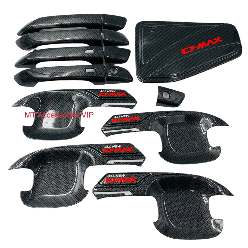 DMAX ดีแมครุ่น4ประตูรถตัวสูง D-MAX ปี2020-2025 ชุดเบ้ากันรอย ชุดครอบมือจับ ชุดครอบฝาถัง ลายแคปล่าโลโก้แดง #ดีแมคตัวสูง