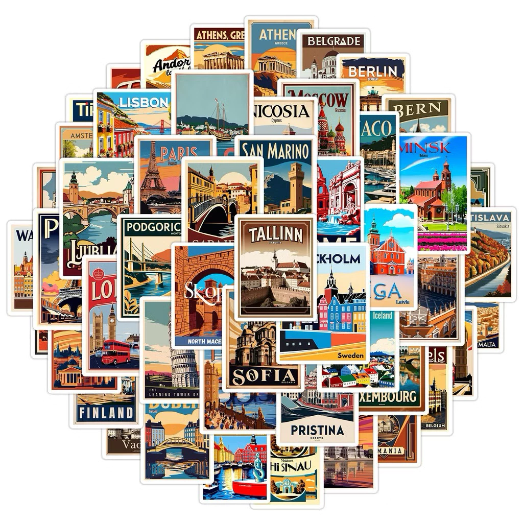 สติ๊กเกอร์ Travel 223 ท่องเที่ยว 50 ชิ้น ภูเขา แคมป์ปิ้ง ญี่ปุ่น ลอนดอน