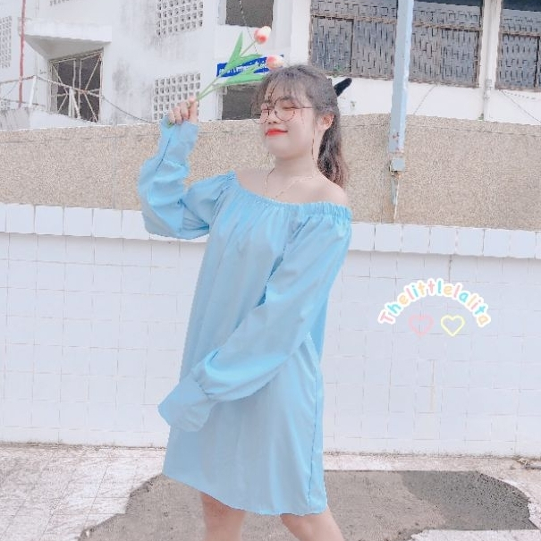 🍑เดรสแขนยาวทรงปล่อย สีพื้นพลาสเทลน่ารัก ใส่ได้ทั้งแบบมีแขนและปาดไหล่ ผ้าไหมอิตาลีใส่สบายไม่หนามากและไม่บางมากเกินไป💗🤍