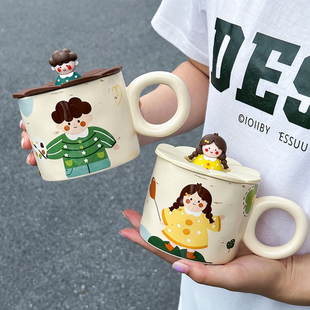 แก้ว Mug แก้วเซรามิค 400ml พร้อมฝาปิด ใช้กับไมโครเวฟได้ ของขวัญวันเกิด ของขวัญสำหรับคู่รัก