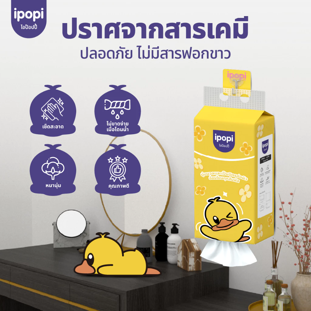 [แพ็ค6ห่อ] ipopi ทิชชู่แบบดึงแขวนผนัง หนานุ่ม ซึมซับน้ำ กระดาษทิชชู่ หนา4ชั้น 800แผ่น/ห่อ thumbnail 5